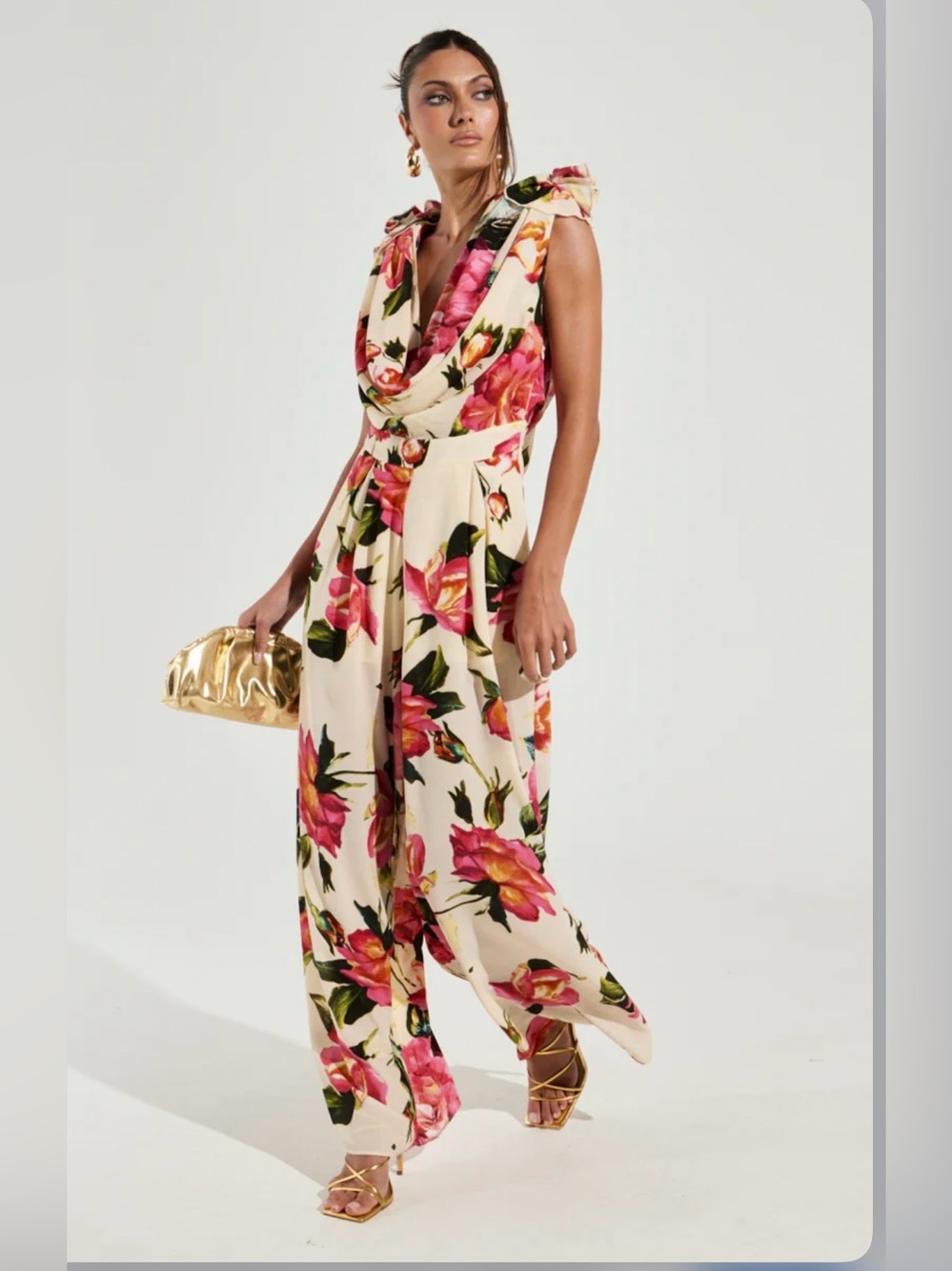 Floral cowl neck wide leg jumpsuit Size S
